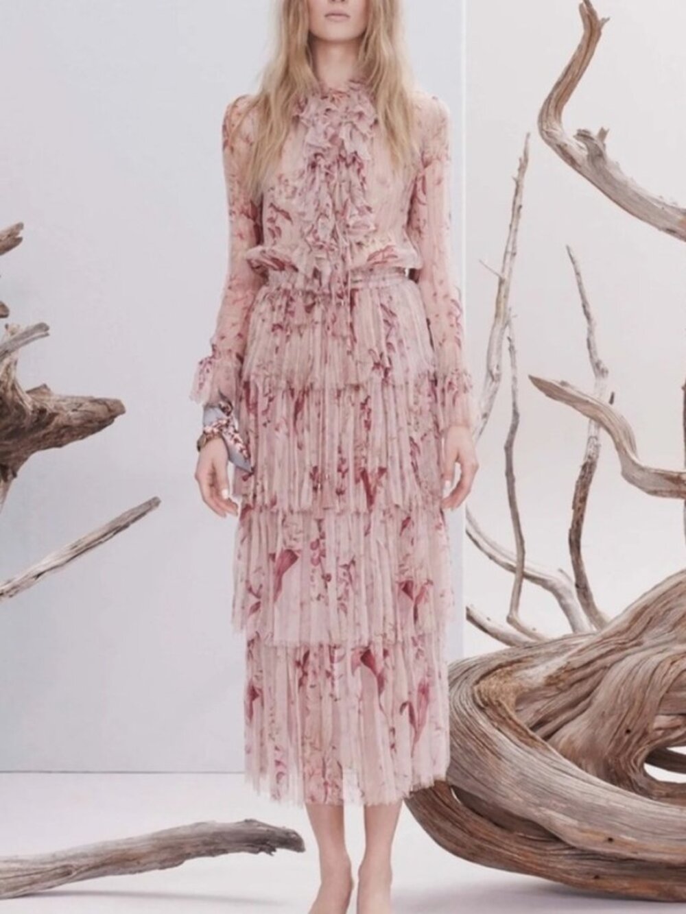 Zimmermann Blush Floral Long Sleeve Dress